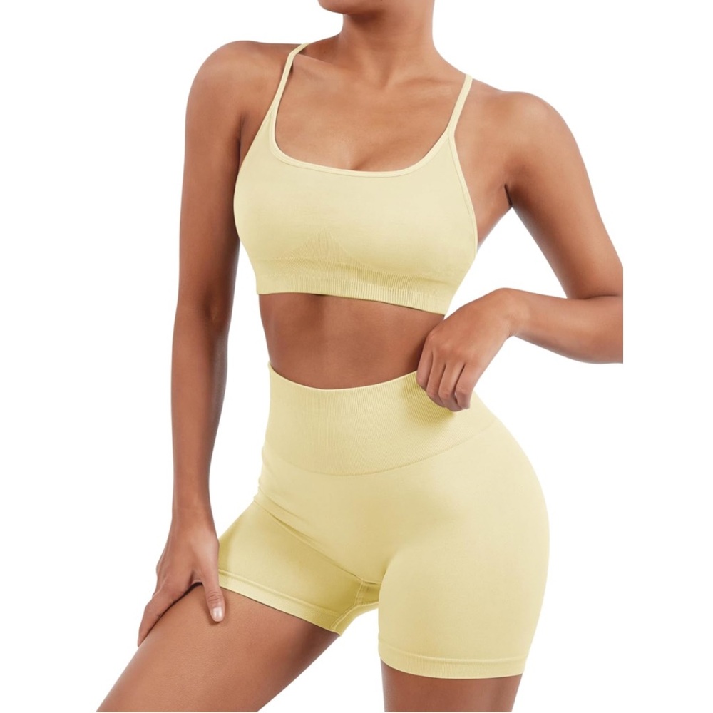 Women Seamless Workout High Waist Booty Shorts Set